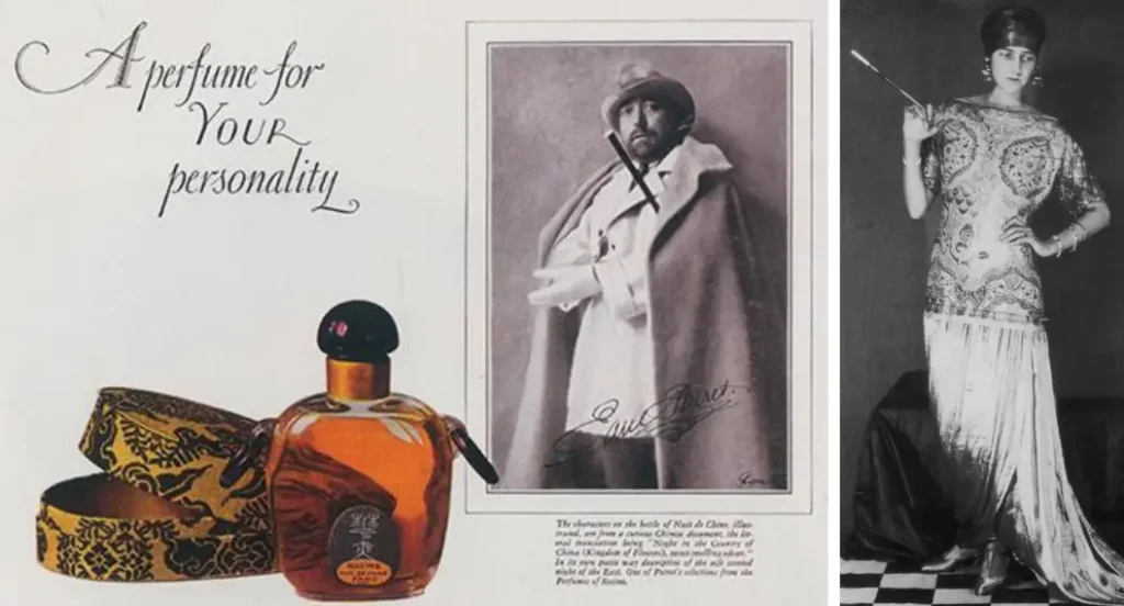 Sırasıyla: Paul Poiret parfüm afişi, Paul Poiret tasarımı