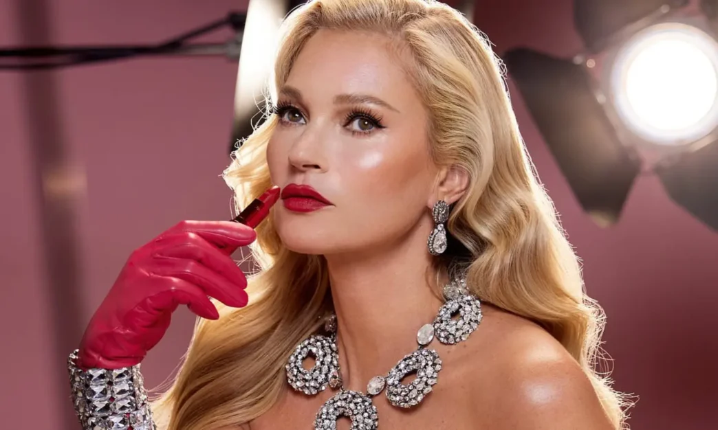 Kate Moss, Charlotte Tilbury için kamera karşısında.