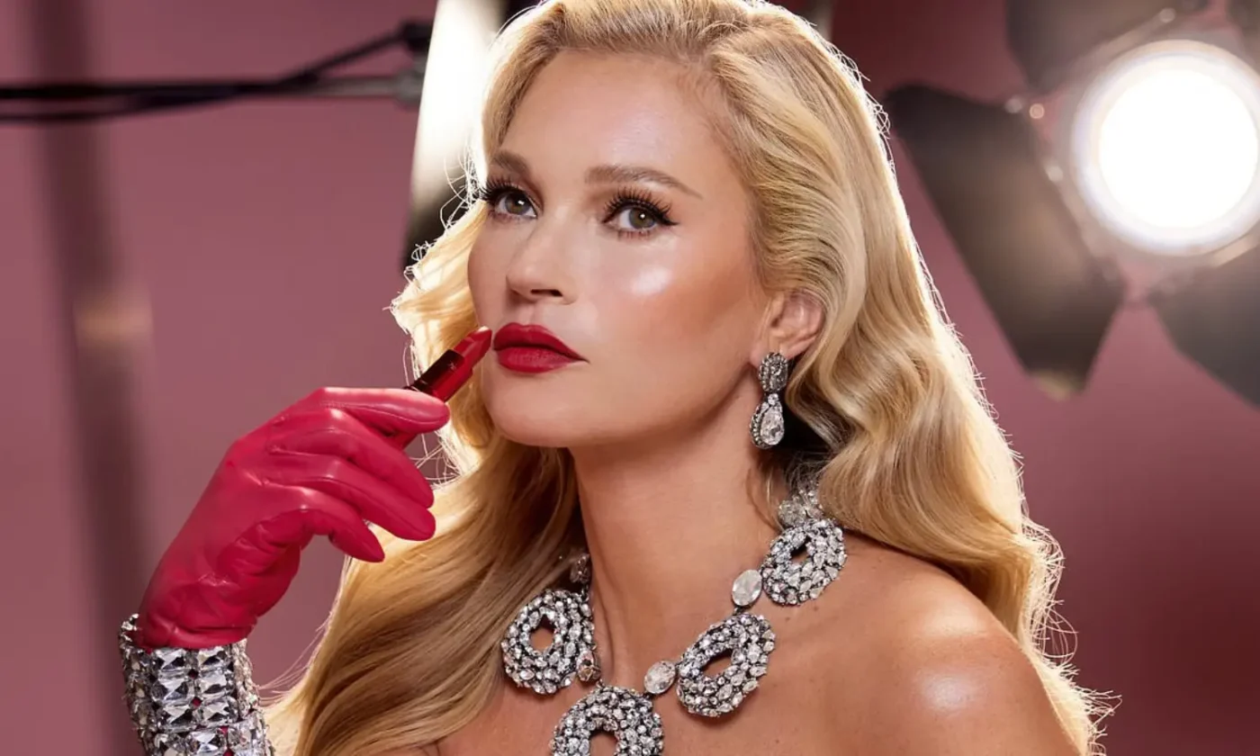 Kate Moss, Charlotte Tilbury için kamera karşısında.