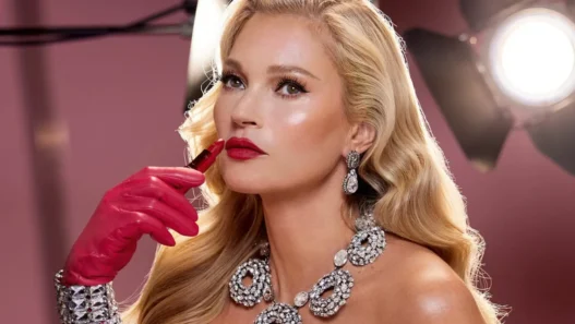 Kate Moss, Charlotte Tilbury için kamera karşısında.