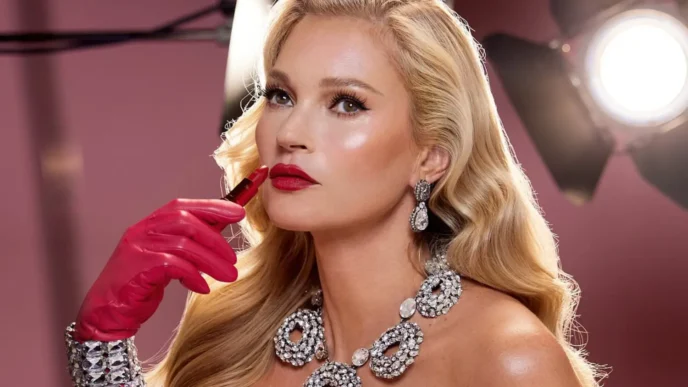 Kate Moss, Charlotte Tilbury için kamera karşısında.